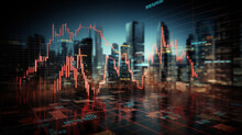 Stock Market Crash Background Design. Financial Data Analyze. Red Bar Graph Diagrams.