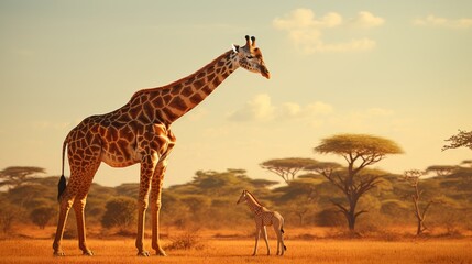 Wall Mural - Mom And Baby Giraffes.