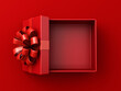 All red gift box open or top view of red present box with red ribbon bow isolated on dark red background with shadow minimal conceptuals for christmas and valentines day 3D rendering