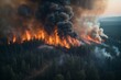 Aerial view of a burning forest. Wildfire, global warming and climate change. the concept of disaster