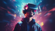 © DigiArtStudio - Guy wearing a VR headset with a cool abstract background