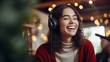 © Bogdan - girl host record podcast use microphone wear headphone interview guest conversation for content in her home studio