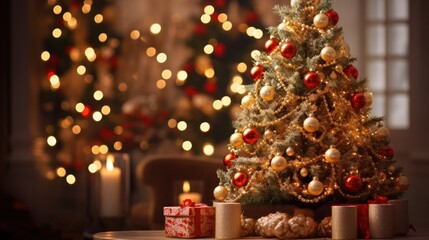 Wall Mural - warmly lit room showcases a festive christmas tree
