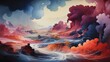 A vibrant masterpiece of swirling clouds and a tranquil river, painted with a wild and imaginative touch, capturing the raw beauty of nature in art