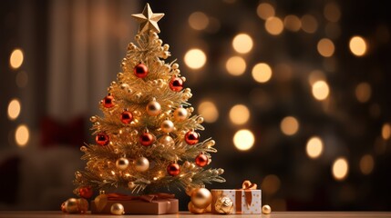 Wall Mural - warmly lit room showcases a festive christmas tree