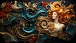 abstract woman and wave with renaissance style background