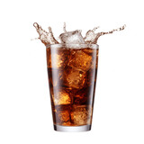 Fototapeta Przestrzenne - glass of cola with splashes isolated on white background, ai generated