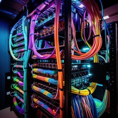 Modern IT server of data center computer racks, IT network infrastracture concept