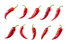 Red Chili Peppers Collection Isolated On A Transparent Background