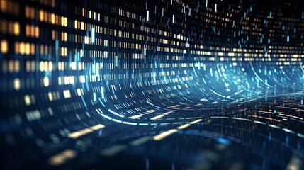 An abstract digital background with binary code and AI algorithms running in the background.
