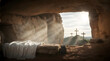 © Zay Nyi Nyi - Resurrection Of Jesus Christ, Tomb Empty With Shroud And Crucifixion At Sunrise