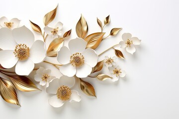 Wall Mural - 3d gold flowers white backgroung.