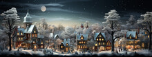 Christmas Decorated Miniature Town With Train And Snowy Village Scene, AI Generated