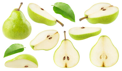 Aufkleber - Collection of cut pear fruits and leaves, cut out