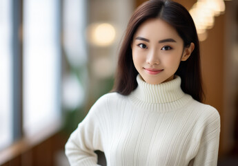 Young Asian woman looking at the camera isolated on a white background