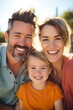 © julimur - Family photo of a married couple with their daughter. Smiling faces. Happy family. Photo with sunshine and laughing people.