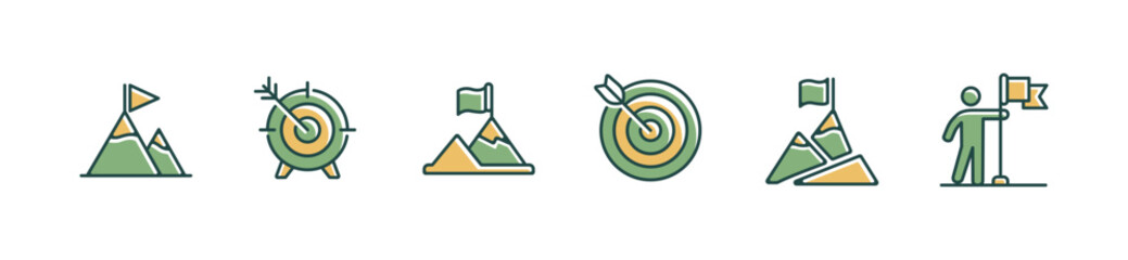 Leinwandbilder - collection of goal mission business objective success icon set challenge target marketing strategy vector illustration aim arrow and mountain flag achievement symbol design