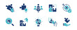 puzzle challenge solution icon set business teamwork mission jigsaw piece match part problem solving management vector illustration 