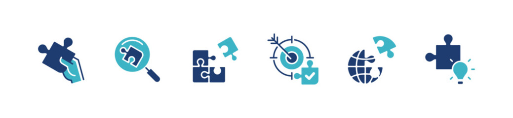 Fototapete - set of jigsaw puzzle match piece creative solution icon vector teamwork management problem solving idea symbol illustration for web and app