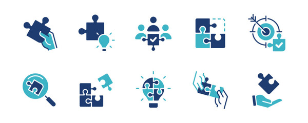 Fototapete - puzzle challenge solution icon set business teamwork mission jigsaw piece match part problem solving management vector illustration 