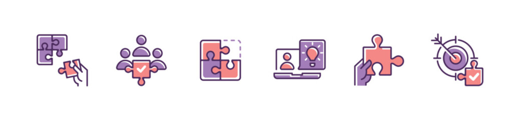 Leinwandbilder - set of puzzle jigsaw piece business teamwork challenge solution icon vector success idea creative thinking problem solving marketing management symbol illustration
