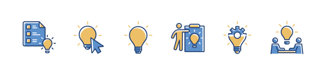 collection of creative light bulb solution idea icon set business innovation thinking success inspiration list vector with cogwheel lamp teamwork discussion creativity illustration