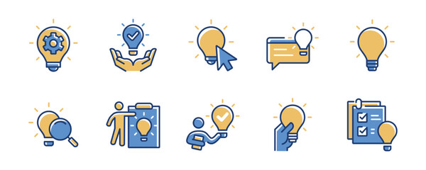 Aufkleber - set of light bulb creative idea icon vector. Business solution innovation creativity inspiration thinking problem solving symbol illustration for web and app