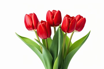 Red tulips isolated on white background.