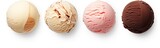 Fototapeta Motyle - Set of four various ice cream balls or scoops isolated on white background.