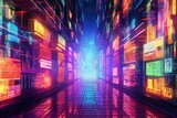 Fototapeta Przestrzenne - Colorful futuristic backdrop featuring advanced, sci-fi panels. Generative AI