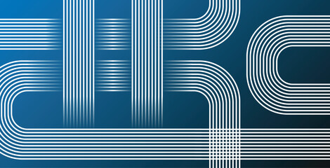 Fototapete - Abstract blue gradient geometric lines pattern on white background. Geometric lines art. Modern rounded rectangle stripes design. Futuristic technology concept.
