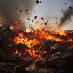 Sticker - fiery lava stones scattered on the ground