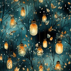 Wall Mural - fairy light pattern, watercolor