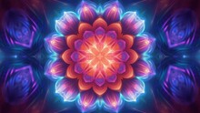 Colorful Glowing Mindful Peace Mandala. Mesmerizing Multicolored Kaleidoscopic Pattern.