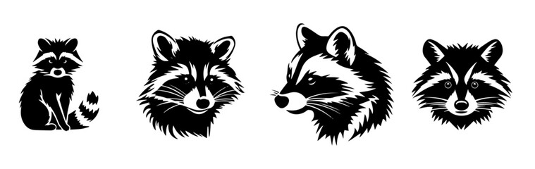 Wall Mural - black and white illustration of raccoon