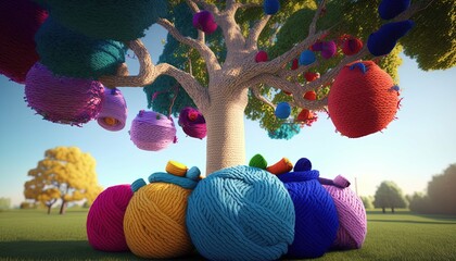 Knitted green energy world 3D, colorful. Generative AI illustrations