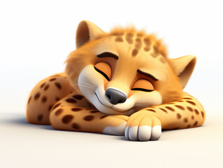 Wall Mural - A 3D Cartoon Cheetah Sleeping Peacefully on a Solid Background