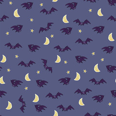 Wall Mural - Flying bats vector seamless pattern.