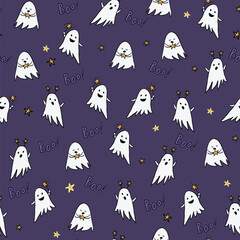 Wall Mural - Halloween ghosts vector seamless pattern.