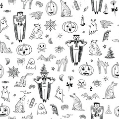 Wall Mural - Halloween objects vector seamless pattern.