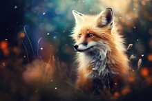  A Painting Of A Red Fox In A Field Of Grass.  Generative Ai