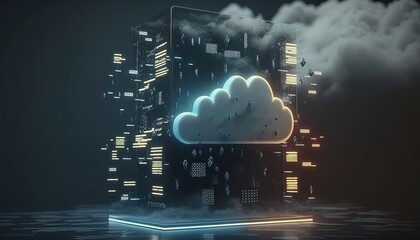 Wall Mural - Cloud computing and trees with lighting. 