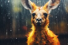  A Close Up Of A Llama With Rain Falling Down.  Generative Ai