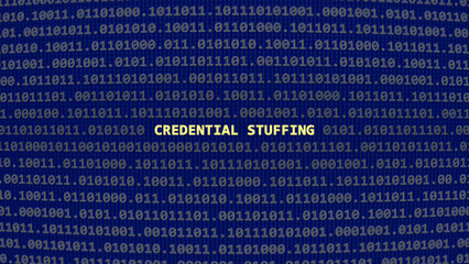 cyber attack credential stuffing. vulnerability text in binary system ascii art style, code on edito