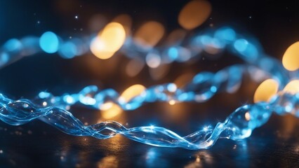 Wall Mural - abstract bokeh background A blue electric wave with bright flashes and sparks   