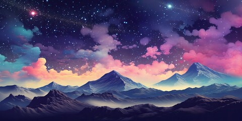Wall Mural - ai generated. ai generative. pink purple abstract galaxy space planet landscape background with moun