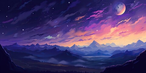 Wall Mural - ai generated. ai generative. pink purple abstract galaxy space planet landscape background with moun