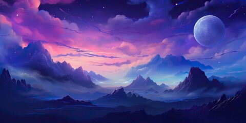 Wall Mural - ai generated. ai generative. pink purple abstract galaxy space planet landscape background with moun