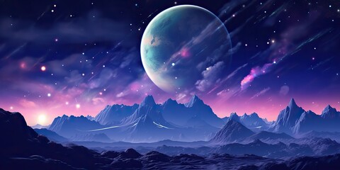 Wall Mural - ai generated. ai generative. pink purple abstract galaxy space planet landscape background with moun