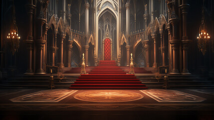 Wall Mural - A fantasy empty throne in hall cathedral background of castle gothic